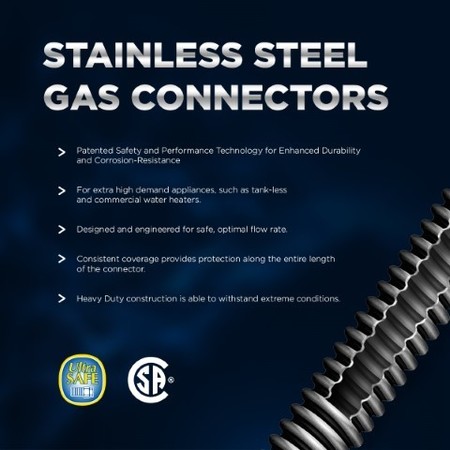 Flextron Gas Line Hose 3/8'' O.D. x 12'' Length 3/8" FIP x MIP Fittings, Stainless Steel Flexible Connector FTGC-SS14-12I